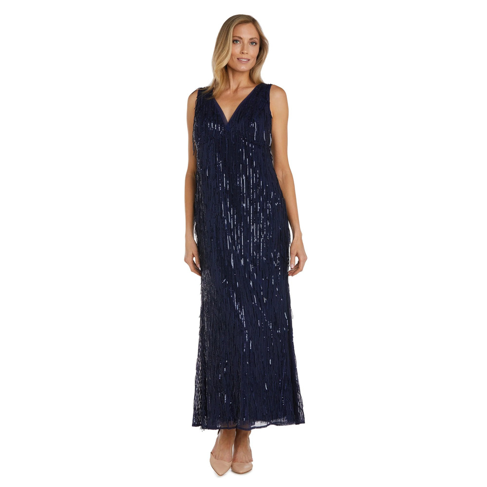 R&M Richards Long Fringe Formal Dress | NAVY | SIZE 16